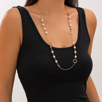 Thumbnail for Elegant Gold Plated Hollow Flower Pearl Cable Chain Necklace