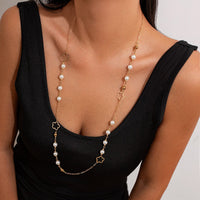 Thumbnail for Elegant Gold Plated Hollow Flower Pearl Cable Chain Necklace