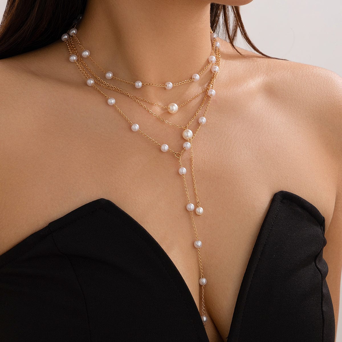 Elegant Gold Plated Pearl Long Chain Y Necklace Set