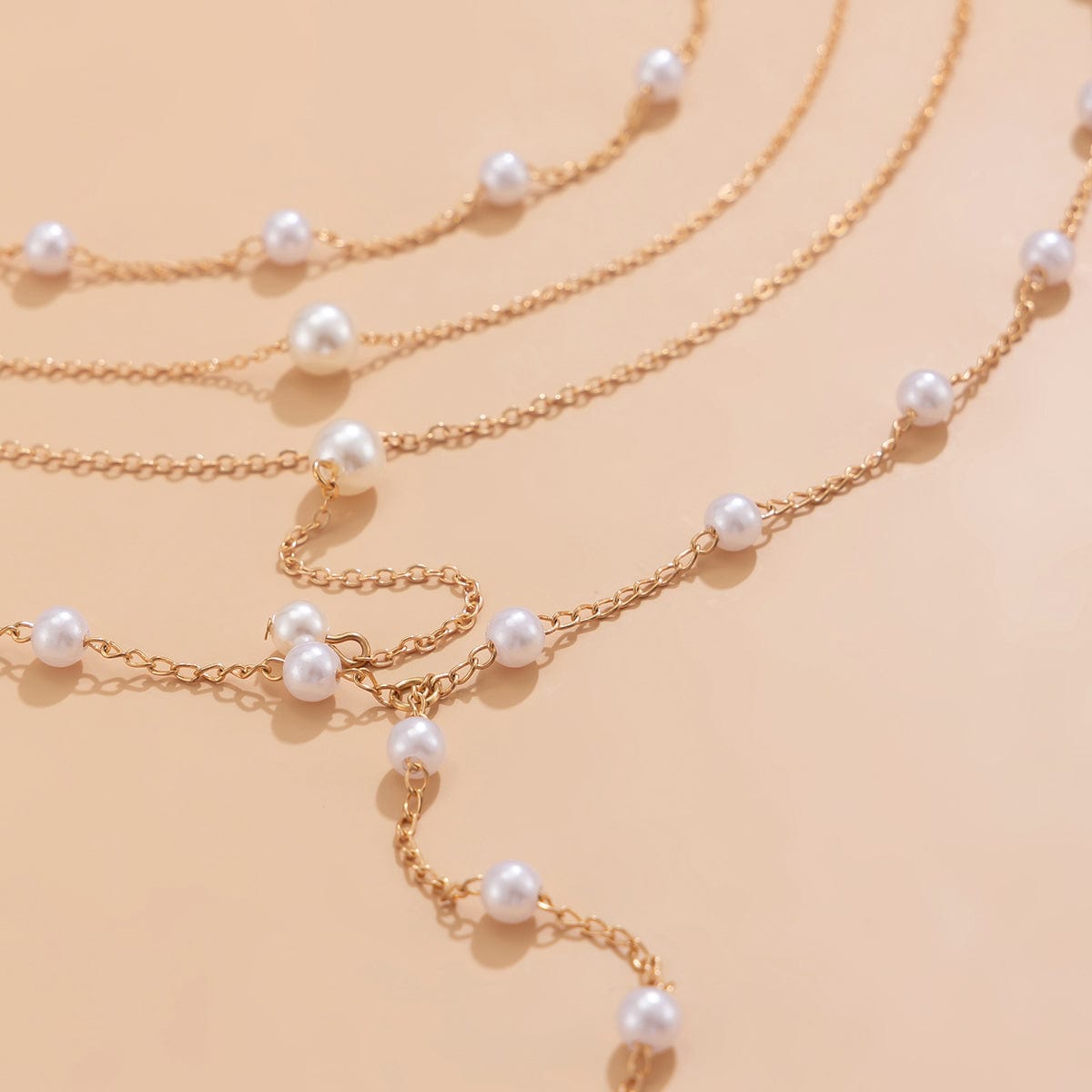 Elegant Gold Plated Pearl Long Chain Y Necklace Set