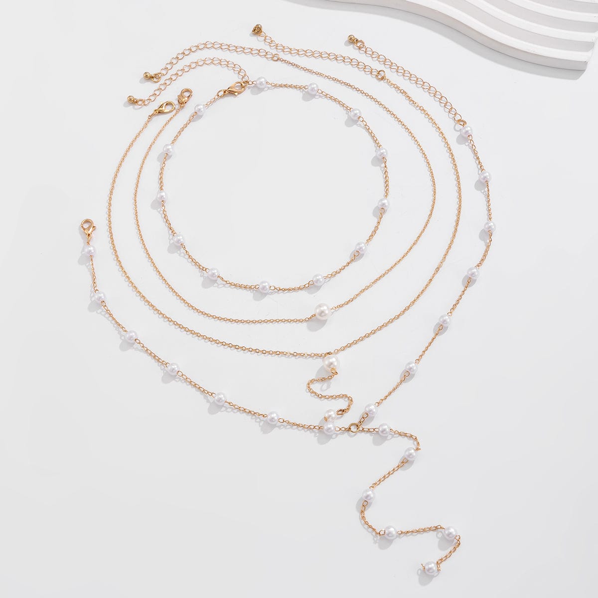 Elegant Gold Plated Pearl Long Chain Y Necklace Set