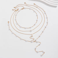 Thumbnail for Elegant Gold Plated Pearl Long Chain Y Necklace Set