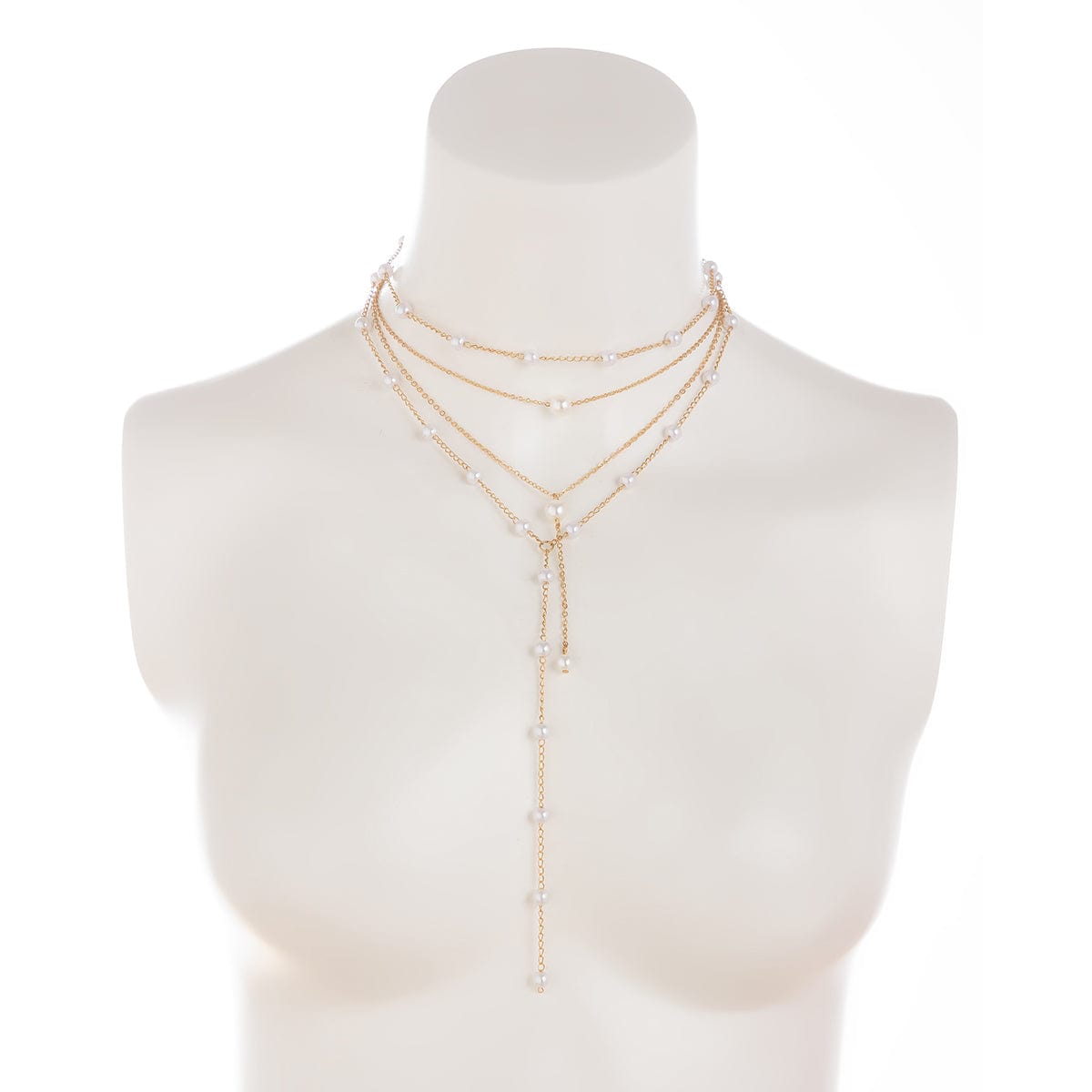 Elegant Gold Plated Pearl Long Chain Y Necklace Set