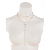 Thumbnail for Elegant Gold Plated Pearl Long Chain Y Necklace Set