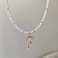 Thumbnail for Elegant Gold Silver Plated Bowknot Pendant Pearl Chain Necklace - ArtGalleryZen