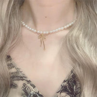 Thumbnail for Elegant Gold Silver Plated Bowknot Pendant Pearl Chain Necklace