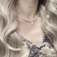 Thumbnail for Elegant Gold Silver Plated Bowknot Pendant Pearl Chain Necklace