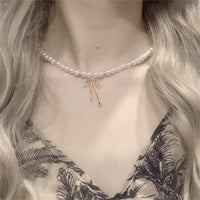 Thumbnail for Elegant Gold Silver Plated Bowknot Pendant Pearl Chain Necklace