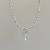 Thumbnail for Elegant Gold Silver Plated Bowknot Pendant Pearl Chain Necklace