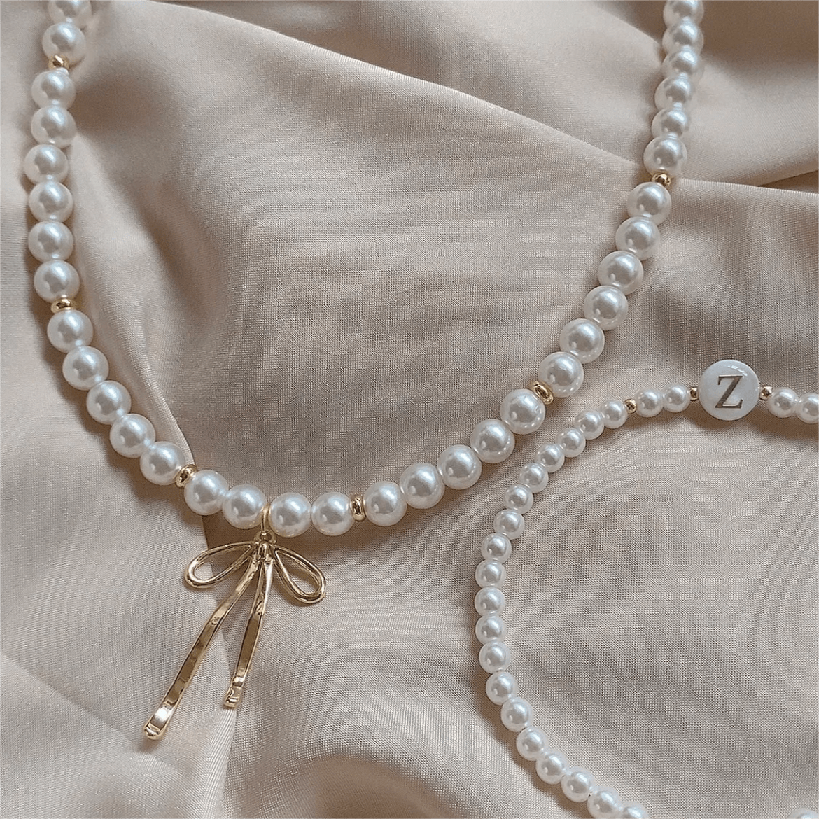 Elegant Gold Silver Plated Bowknot Pendant Pearl Chain Necklace