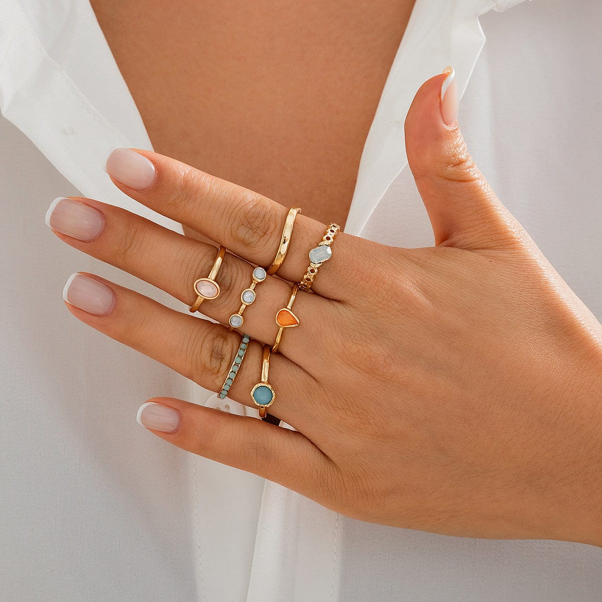 Elegant Gold Silver Plated Crystal Inlaid Ring Set