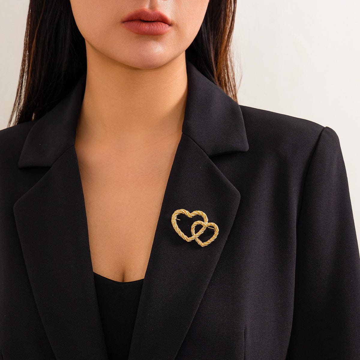 Elegant Gold Silver Plated Duo Heart Pin Brooch