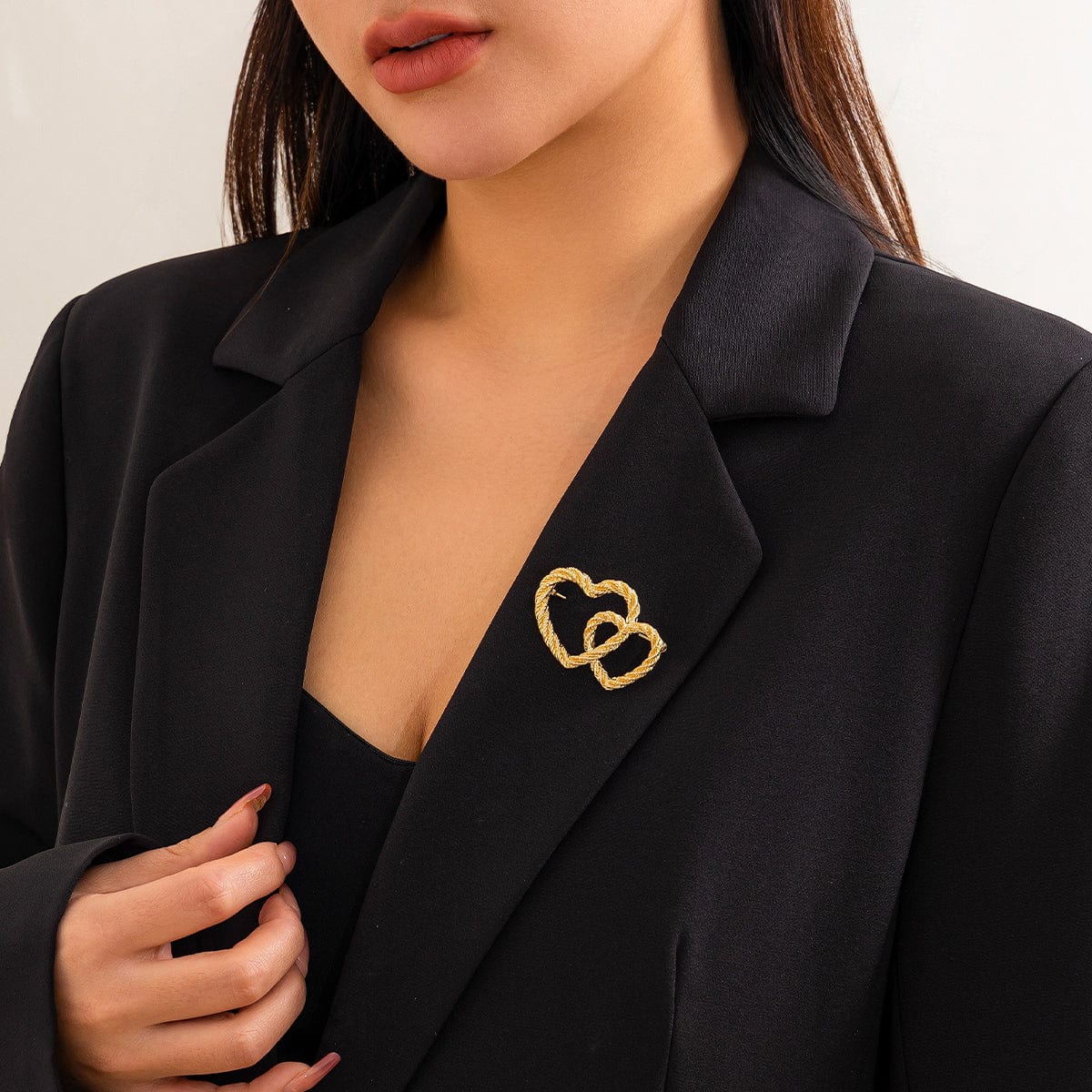 Elegant Gold Silver Plated Duo Heart Pin Brooch