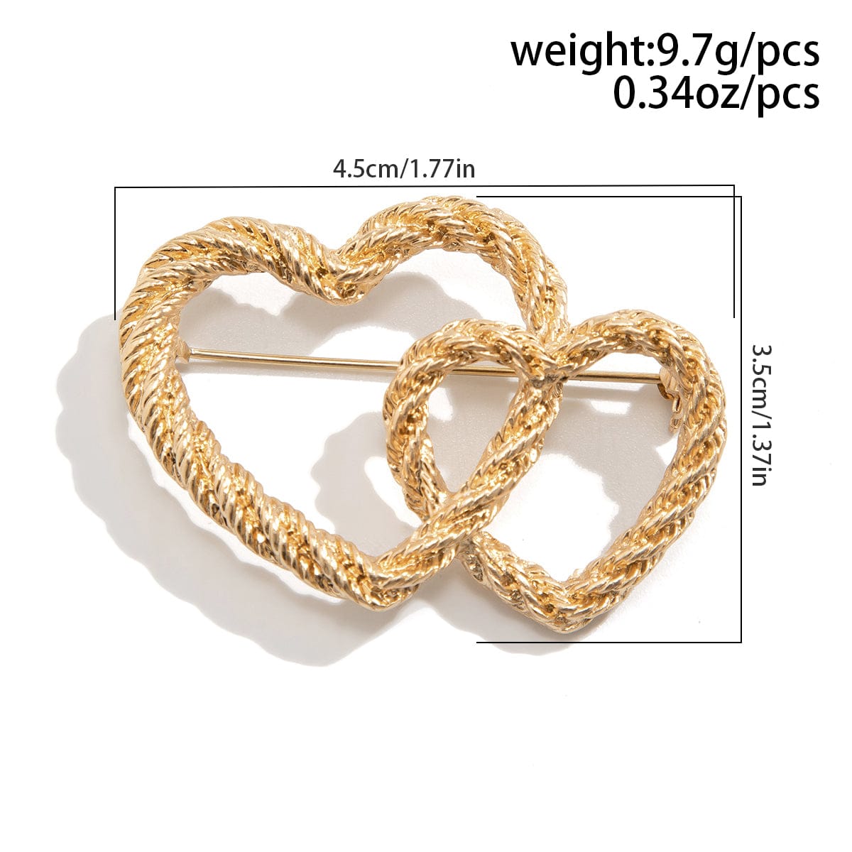 Elegant Gold Silver Plated Duo Heart Pin Brooch