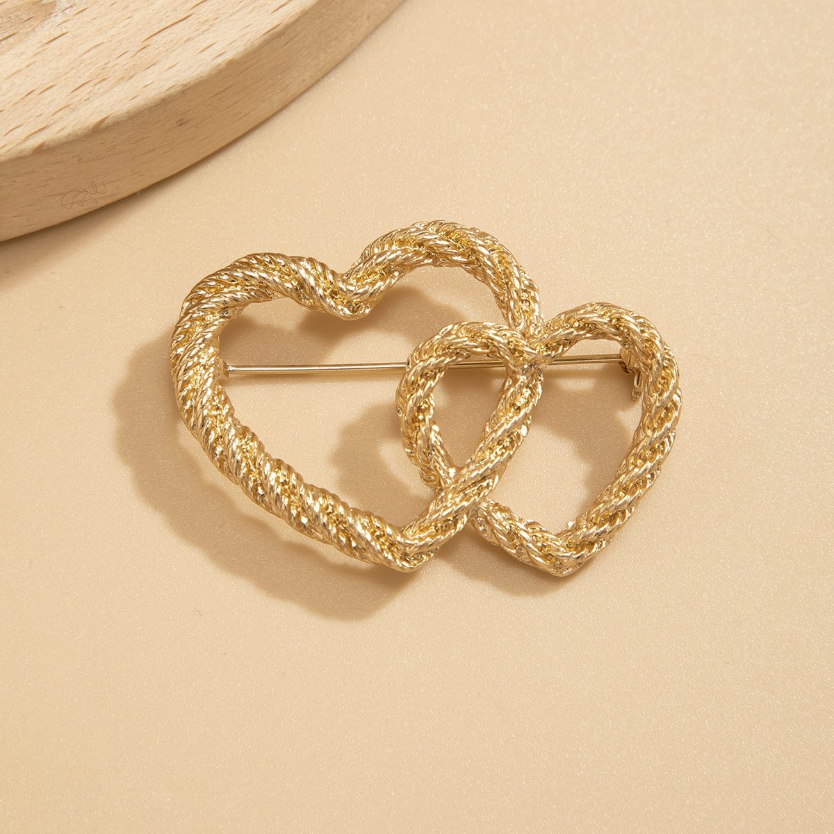 Elegant Gold Silver Plated Duo Heart Pin Brooch