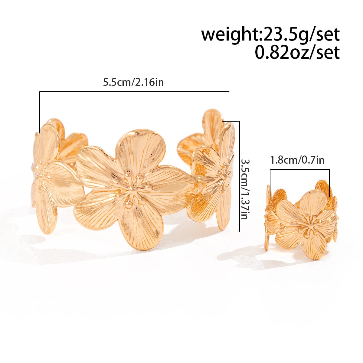 Elegant Gold Silver Plated Flower Open Ring Bangle Bracelet Set