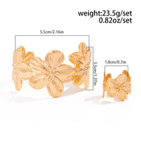 Thumbnail for Elegant Gold Silver Plated Flower Open Ring Bangle Bracelet Set