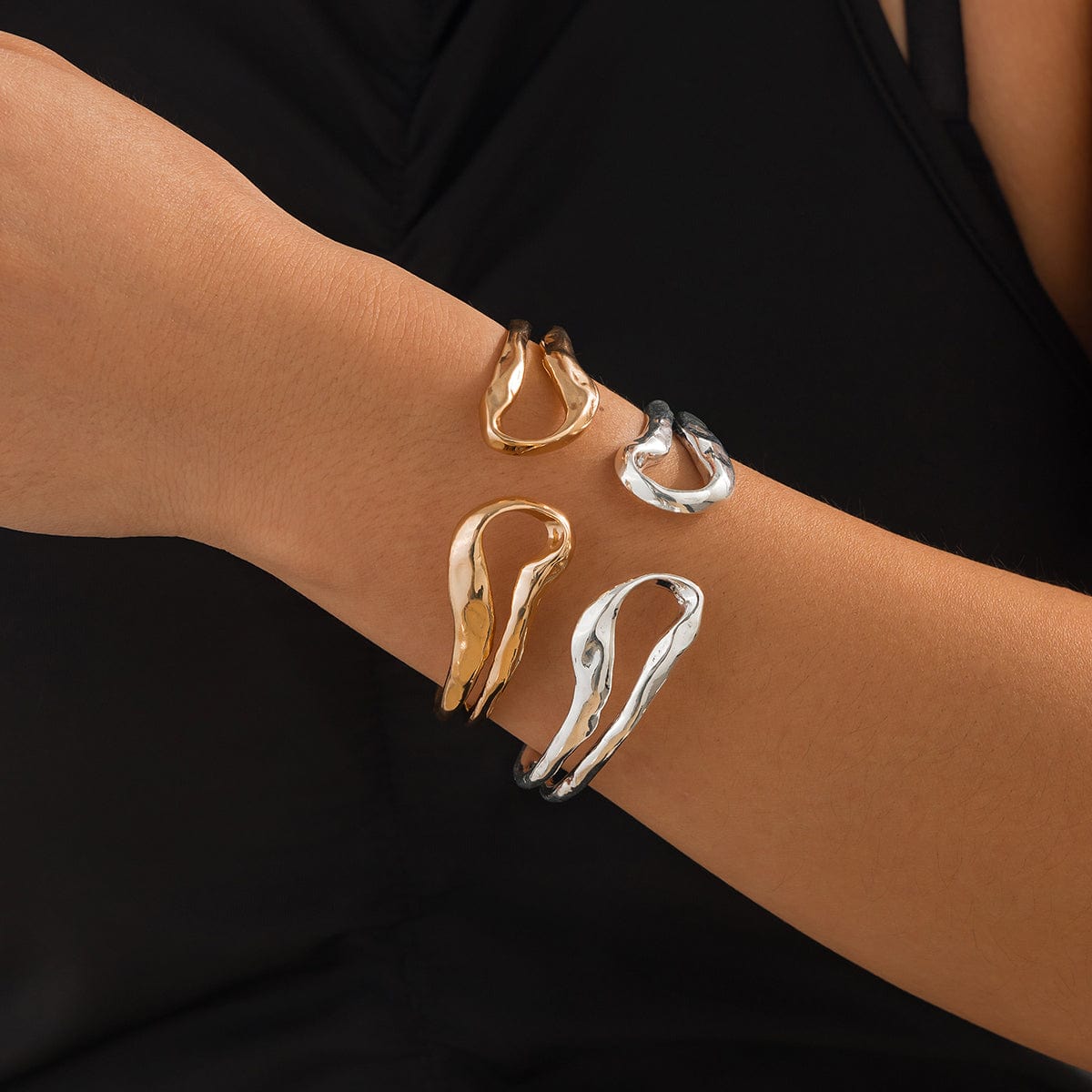 Elegant Gold Silver Plated Irregular Hollow Bangle Bracelet