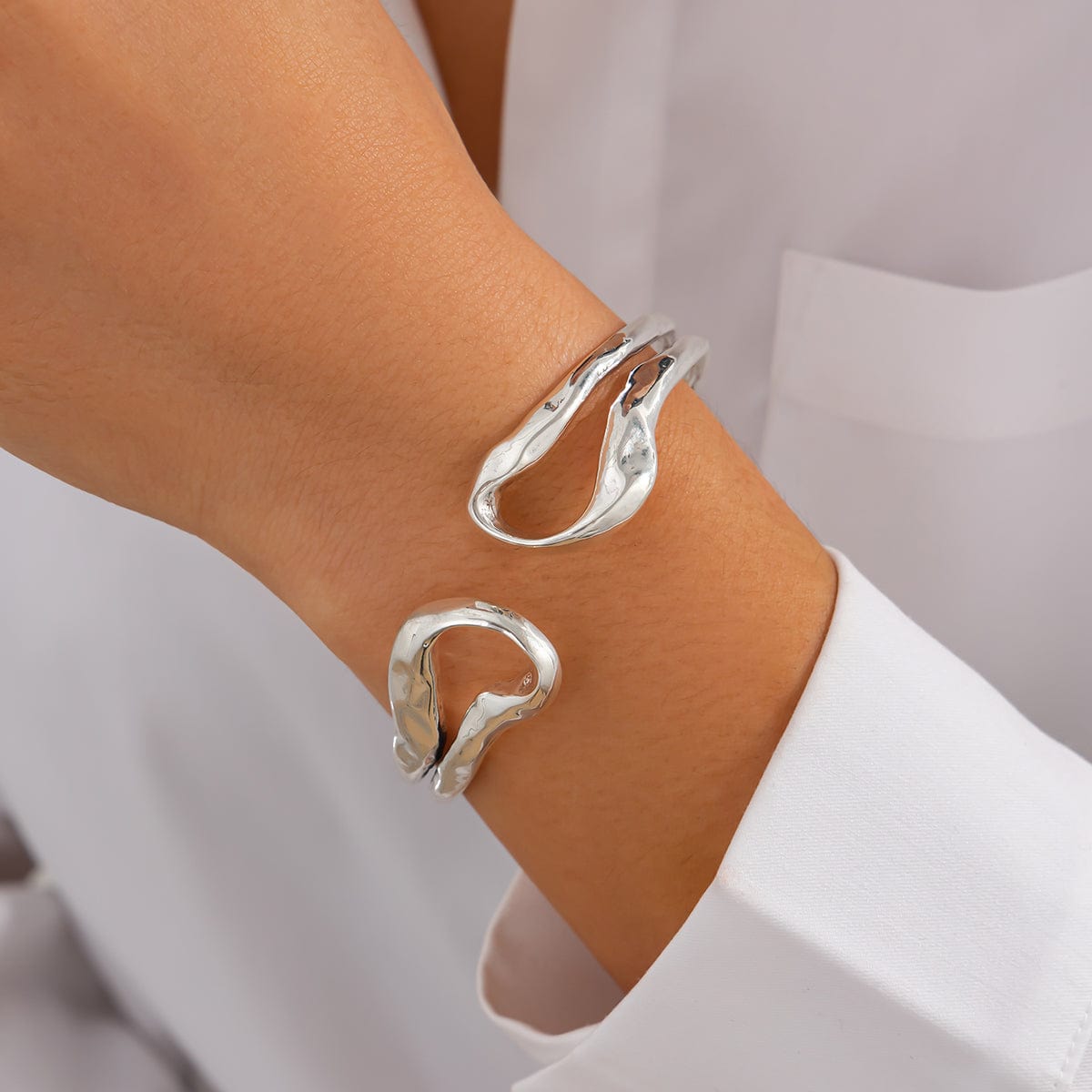 Elegant Gold Silver Plated Irregular Hollow Bangle Bracelet