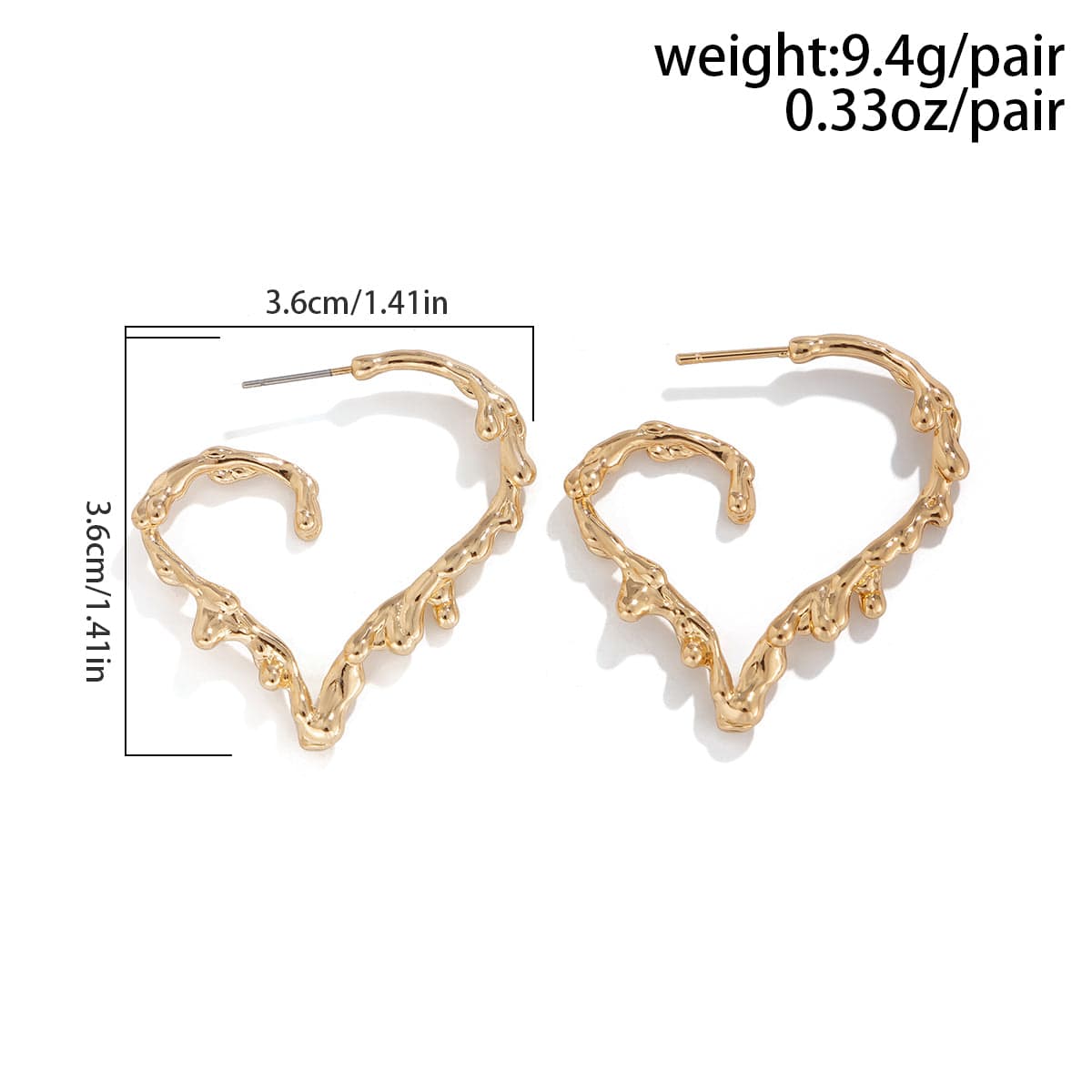 Elegant Gold Silver Plated Melting Heart Stud Earrings