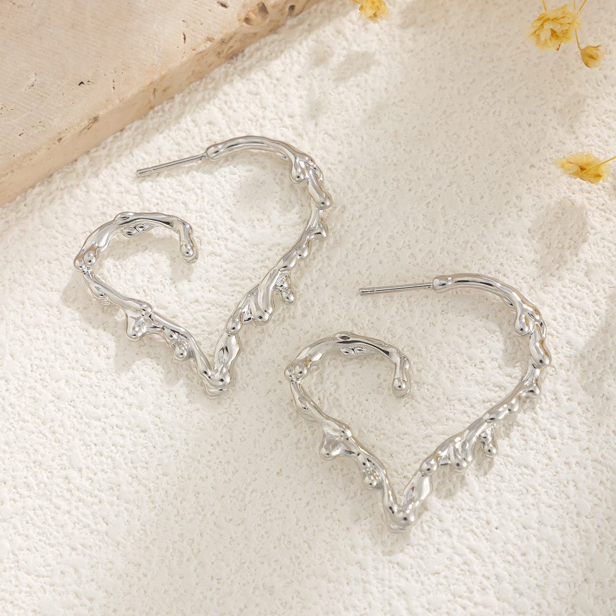 Elegant Gold Silver Plated Melting Heart Stud Earrings