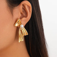 Thumbnail for Elegant Gold Silver Plated Pearl Ribbon Earrings