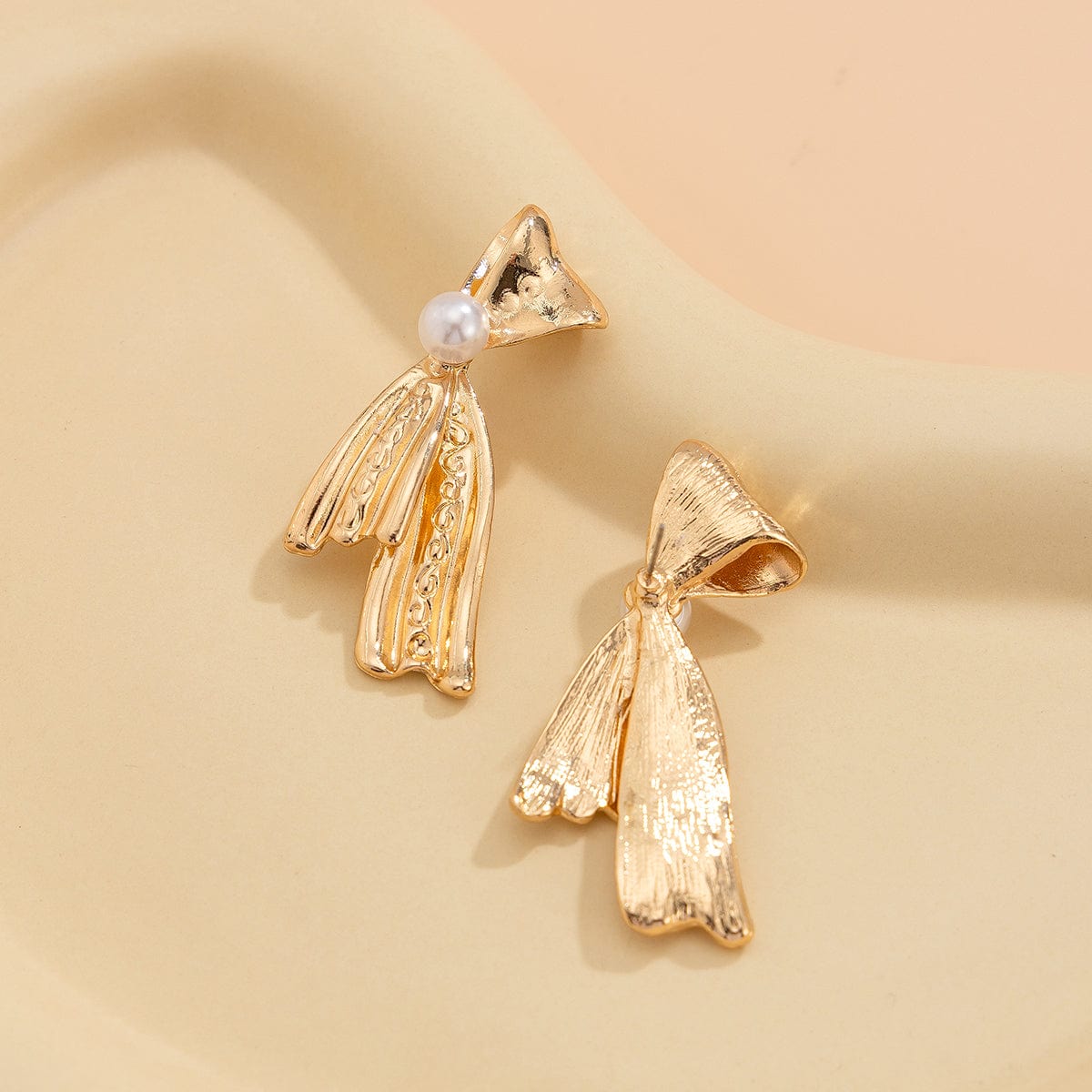 Elegant Gold Silver Plated Pearl Ribbon Earrings