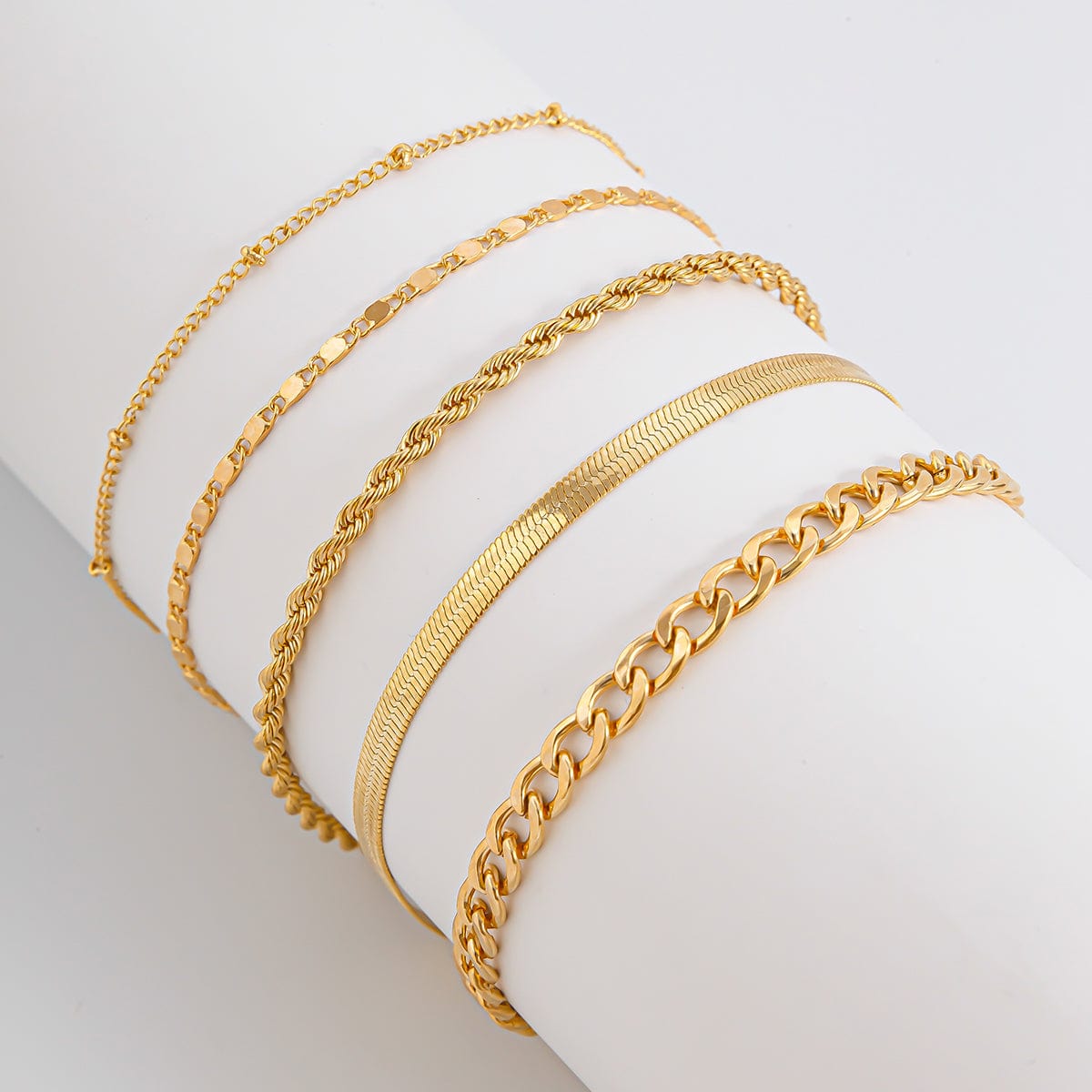 Elegant Gold Silver Plated Rope Chain Stackable Anklet Set