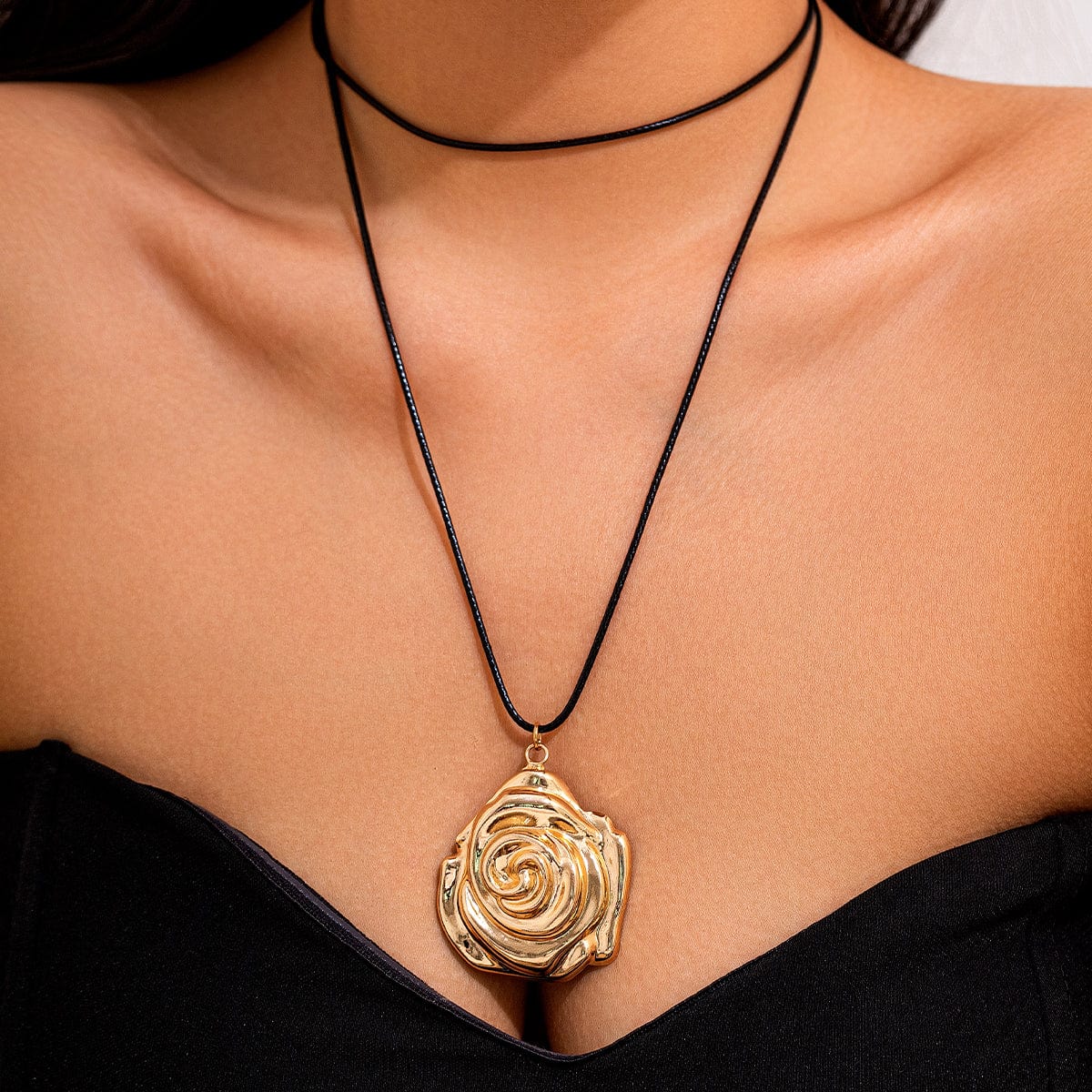 Elegant Gold Silver Plated Rose Flower Pendant Wax Cord String Necklace