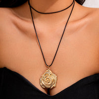 Thumbnail for Elegant Gold Silver Plated Rose Flower Pendant Wax Cord String Necklace