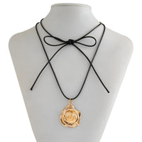 Thumbnail for Elegant Gold Silver Plated Rose Flower Pendant Wax Cord String Necklace