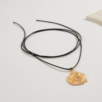 Thumbnail for Elegant Gold Silver Plated Rose Flower Pendant Wax Cord String Necklace