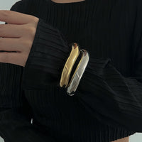 Thumbnail for Elegant Gold Silver Tone Curved Bangle Bracelet - ArtGalleryZen