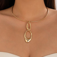 Thumbnail for Elegant Gold Silver Tone Irregular Hoop Pendant Necklace