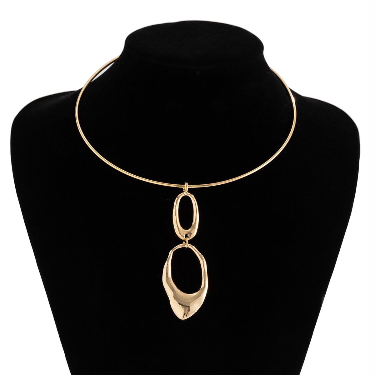 Elegant Gold Silver Tone Irregular Hoop Pendant Necklace