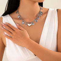 Thumbnail for Elegant Gold Silver Tone Relief Heart Bowknot Tassel Necklace - ArtGalleryZen