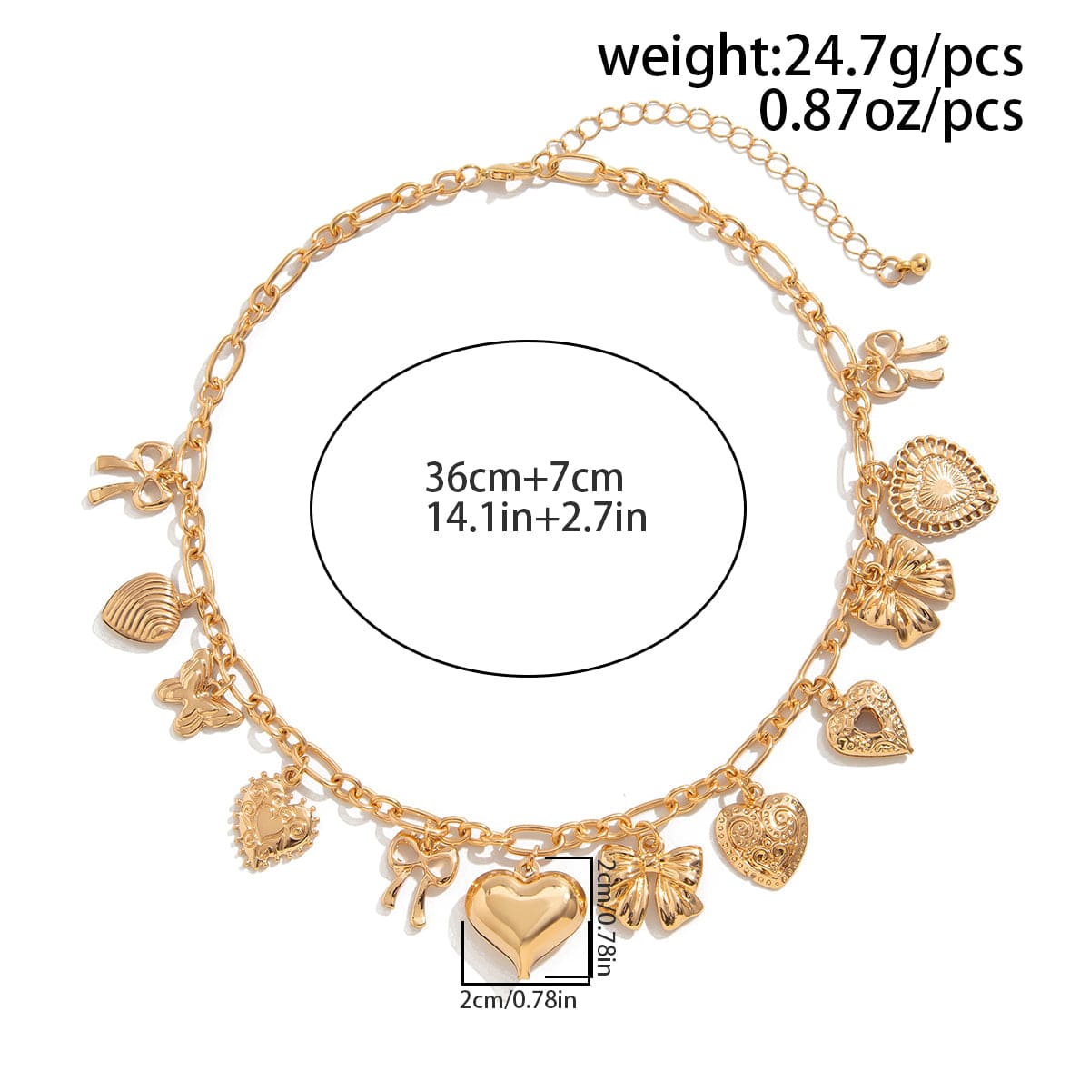 Elegant Gold Silver Tone Relief Heart Bowknot Tassel Necklace - ArtGalleryZen