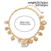 Thumbnail for Elegant Gold Silver Tone Relief Heart Bowknot Tassel Necklace - ArtGalleryZen