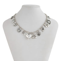 Thumbnail for Elegant Gold Silver Tone Relief Heart Bowknot Tassel Necklace - ArtGalleryZen