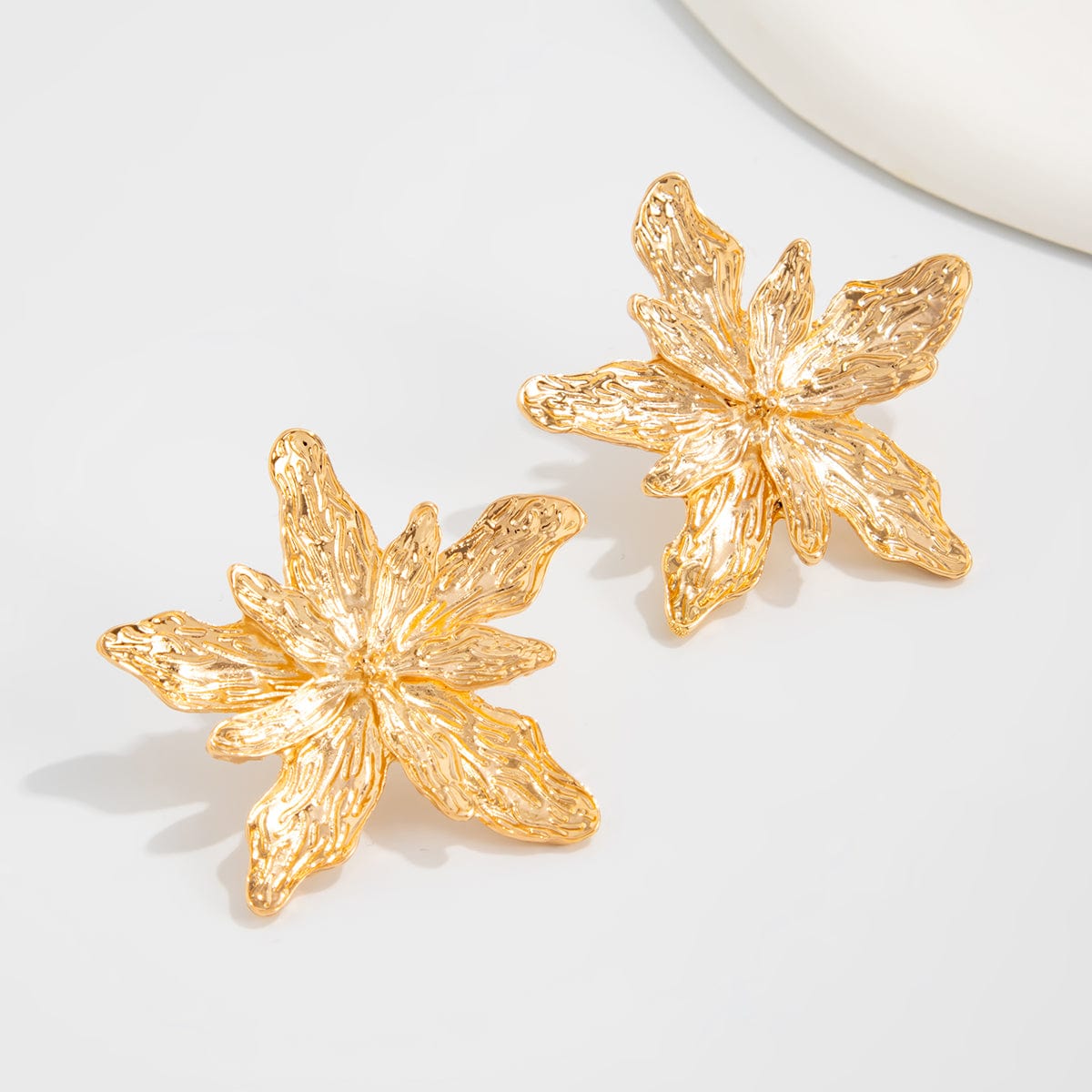 Elegant Gold Silver Tone Textured Flower Earrings - ArtGalleryZen