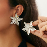 Thumbnail for Elegant Gold Silver Tone Textured Flower Earrings - ArtGalleryZen