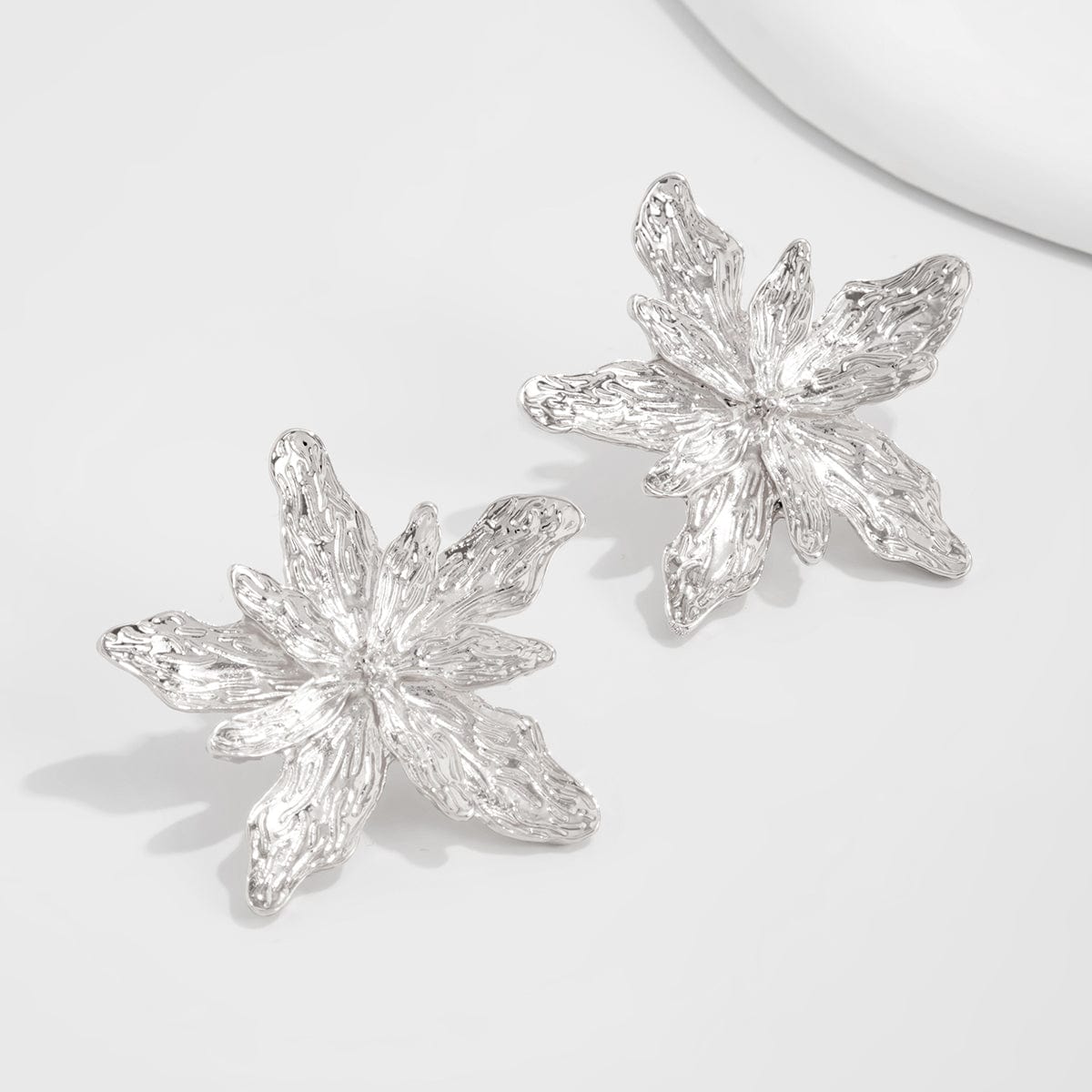Elegant Gold Silver Tone Textured Flower Earrings - ArtGalleryZen