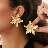 Thumbnail for Elegant Gold Silver Tone Textured Flower Earrings - ArtGalleryZen