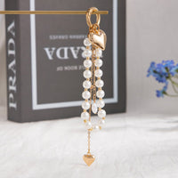 Thumbnail for Elegant Gold Tone Heart Pendant Pearl Keychain - ArtGalleryZen