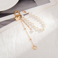 Thumbnail for Elegant Gold Tone Heart Pendant Pearl Keychain - ArtGalleryZen