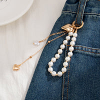 Thumbnail for Elegant Gold Tone Heart Pendant Pearl Keychain - ArtGalleryZen