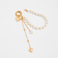 Thumbnail for Elegant Gold Tone Heart Pendant Pearl Keychain - ArtGalleryZen