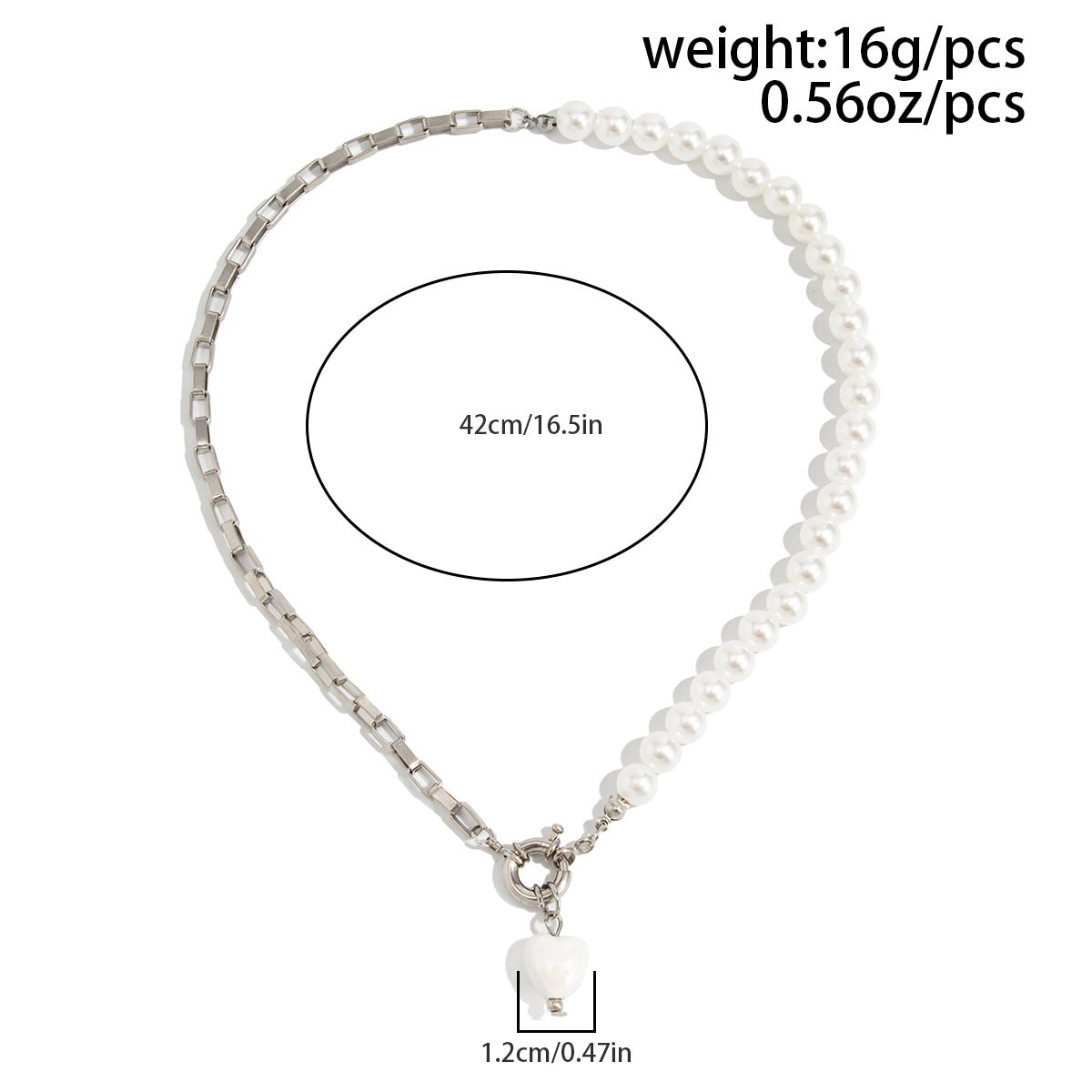 Elegant Heart Ceramics Pendant Pearl Chain Necklace - ArtGalleryZen