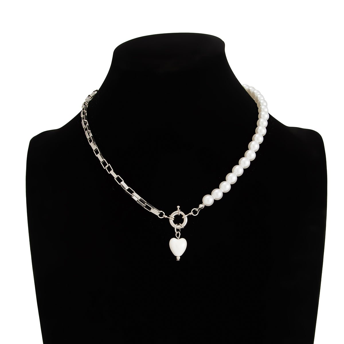 Elegant Heart Ceramics Pendant Pearl Chain Necklace - ArtGalleryZen