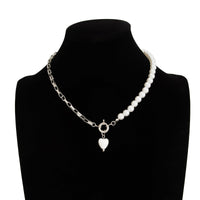 Thumbnail for Elegant Heart Ceramics Pendant Pearl Chain Necklace - ArtGalleryZen